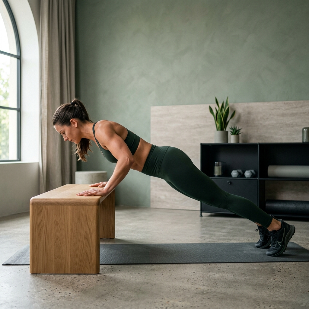 Incline push-up demonstration from Irva's exercise library